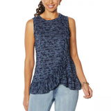 DG2 by Diane Gilman Women's Burnout Ruffle Tank Top Navy Small