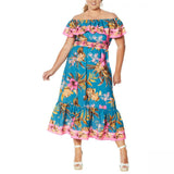 Colleen Lopez Women's Plus Size Floral Off-the-Shoulder Flounce Dress