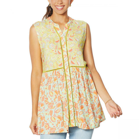 DG2 by Diane Gilman Women's Mixed Print Button Down Tunic Top