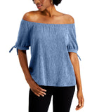 Style & Co Women's Off The Shoulder Tie Sleeve Crinkle Top