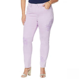 DG2 by Diane Gilman Women's Plus Size Sorbet Wash Floral Applique Ankle Jeans