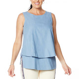 DG2 by Diane Gilman Women's Plus Size SoftCell Chambray Easy Tank Blouse