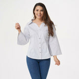Laurie Felt Women's Wide Neck Button Front Blouse