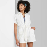 Wild Fable Women's Short Sleeve Zip Front Utility Romper