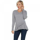 Isaac Mizrahi Live! Women's 2-Ply Cashmere V-Neck Ruffle Sweater