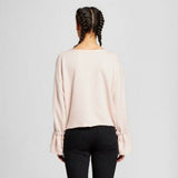 Mossimo Women's Pink French Terry Cropped Wrist Tie Pullover Sweatshirt