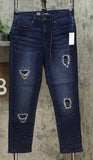 DG2 by Diane Gilman Women's Petite Stretch Embellished Destructed Skinny Jeans