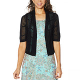 Nina Leonard Women's Elbow Sleeve Crochet Bolero Cardigan