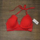 Shade & Shore Womens Light Lift Long Line Elastic Trim Triangle Bikini Top AFP35
