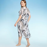 Kona Sol Women's Botanical Print Midi Length Kaftan Cover Up