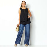 DG2 by Diane Gilman Women's Petite SoftCell Chambray Wide Leg Pants