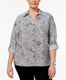 NY Collection Plus Size Paisley Button Front Utility Blouse