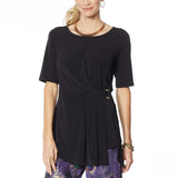 IMAN Women's Global Chic Luxury Resort Short Sleeve Knot Front Top