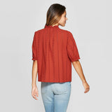 Universal Thread Women's Bishop Short Sleeve Crewneck Eyelet Top