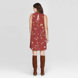 Xhilaration Women's Floral Print Sleeveless High Neck Shift Mini Dress