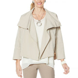 WynneLayers Plus Size Wide Collar Boxy Overlapping Front Jacket Sand 1X