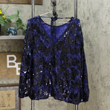 LaBellum by Hillary Scott Women's Plus Size Sequin Bell Sleeve Blouse Top