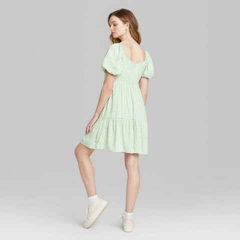 Wild Fable Women's Short Puff Sleeve Round Neck Babydoll Mini Dress –  Biggybargains