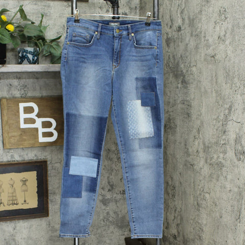 Martha Stewart Women's Patchwork 5 Pocket Ankle Jeans Mid Blue 10