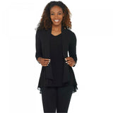 Susan Graver Women's Liquid Knit Peplum Back Top With Chiffon Overlay