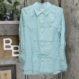 Denim & Co. Women's Solid Clip Dot Button Front Blouse Seafoam Small