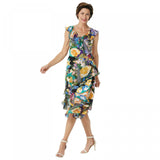 NWT Susan Graver Plus Size Floral Chiffon Ruffles Liquid Knit Dress . A351037 3X