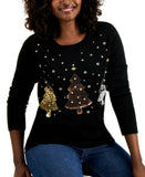 Karen Scott Petite Crew Neck Embellished Christmas Sweater