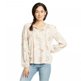 Knox Rose Women's Floral Print Long Sleeve Split Neck Blouse Shirt