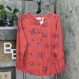 Denim & Co. Women's V-Neck Printed Waffle Knit Henley Shirt