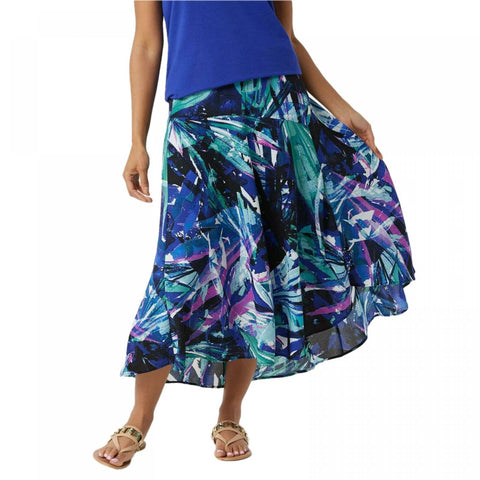 Bob Mackie Women's Plus Size Jungle Print Woven Hi Low Midi Skirt