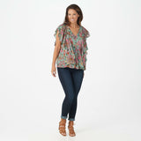 Haute Hippie Tribe Women's Floral Flutter Sleeve Blouse