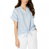 Charter Club Women's Linen Striped Button Front Tie Blouse