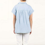 Mauby Plus Size Short Sleeve Button Up Chambray Shirt
