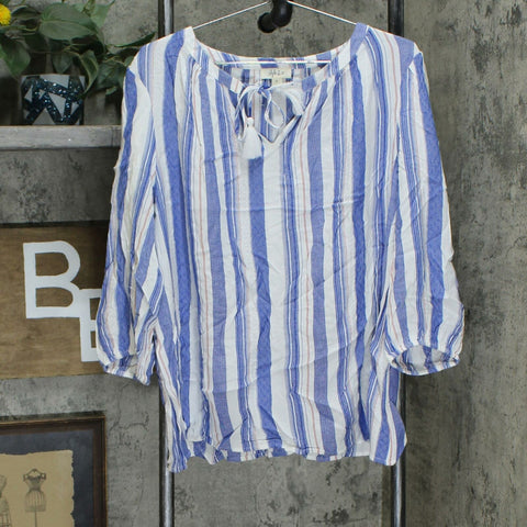 Style & Co. Split Neck Woven Blouse With Tassle Ties Diamond Line XL