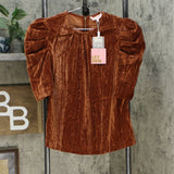 Leyden Women's Junior Fit Crushed Velvet Puff Sleeve Top