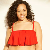 Xhilaration Women's Plus Size Bandeau Flounce Bikini Top Red 14W