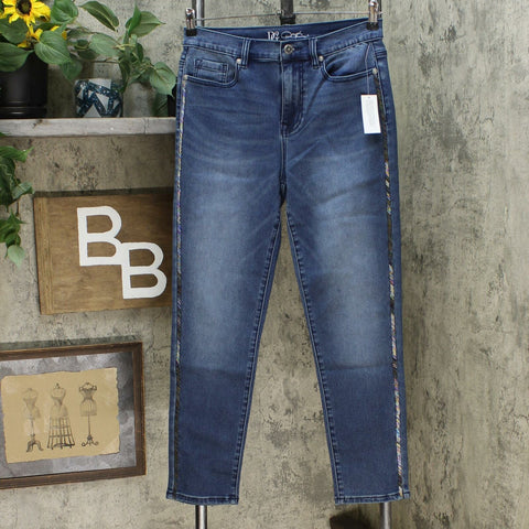 DG2 by Diane Gilman Virtual Stretch Beaded Side Stripe Jeans Midtone 8