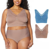 Rhonda Shear Women's Plus Size 2 Pack Seamless Ahh Bras with Lace