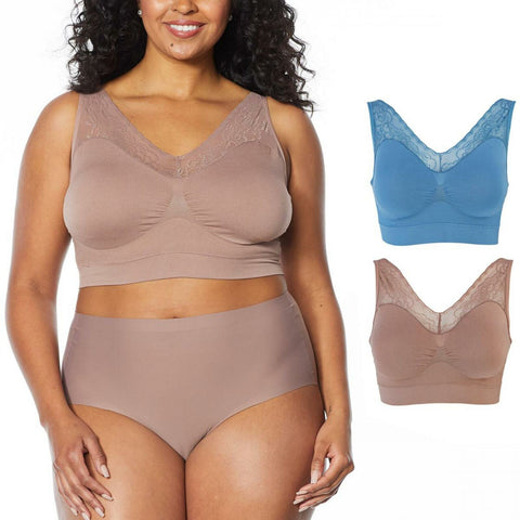 Rhonda Shear Women's Plus Size 2 Pack Seamless Ahh Bras with Lace