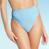 Shade & Shore Women's Ribbed High Waist High Leg Extra Cheeky Bikini Bottom