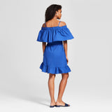 Who What Wear Women's Cotton Belted Off the Shoulder Ruffle Dress
