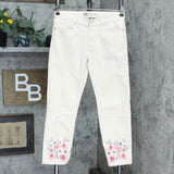 DG2 by Diane Gilman Petite Stretch Floral Fray-Hem Ankle Jeans Cream 4P