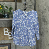 Denim & Co. Women's Printed 3/4 Sleeve V Neck Knit Top Dark Chambray Large