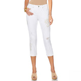 Curations Women's Vintage Paisley Embroidered Boyfriend Jeans White 12