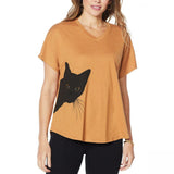 DG2 by Diane Gilman Women's Sequined Kitty Cat T-Shirt