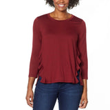 DG2 by Diane Gilman Women's Ruffled Knit Hi Low Hem Top