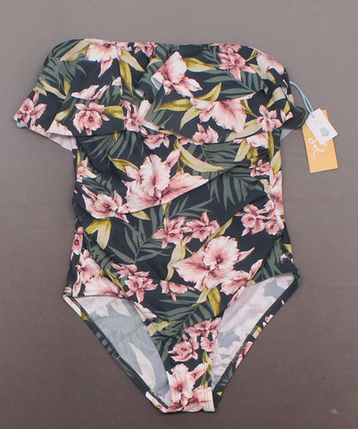 New Kona Sol Bandeau Flounce High Coverage One Piece Swimsuit. AFK67-Nostrap S