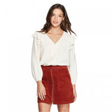 Universal Thread Women's Double Ruffle Long Sleeve Deep V-Neck Top