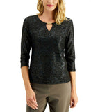 JM Collection Women's Metallic Texture Keyhole Hardware Knit Top