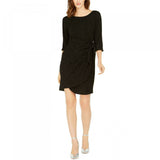 Robbie Bee Women's Glitter Faux Wrap Dress Black Petite Small